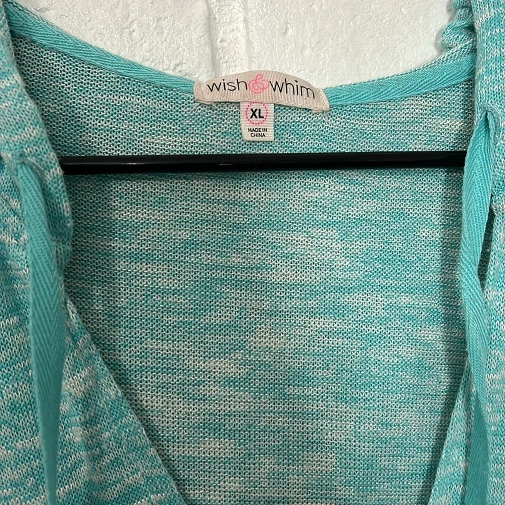 Wish & Whim Lightweight Knit Hoodie Pullover Teal XL Beach Cover Up